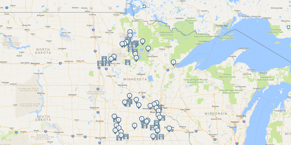Google map of Leadership in Ethnically Diverse Communities program participants across Minnesota
